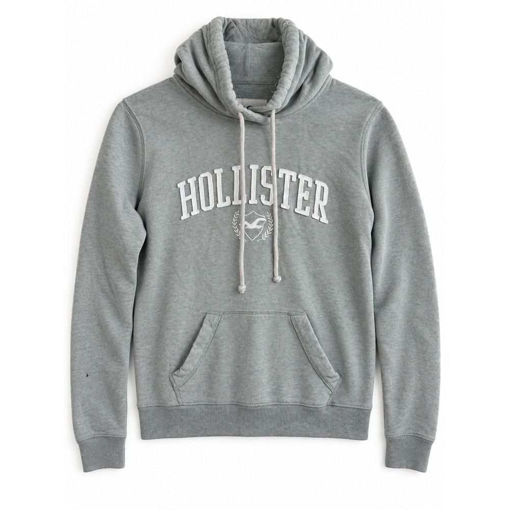 Hollister Women's Size S Gray Logo Pullover Hoodie Cowl Neck Sweatshirt